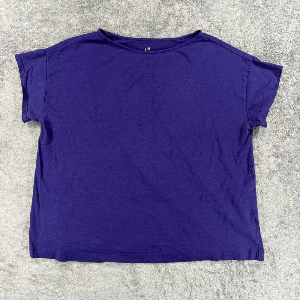 J Jill Luxe Supima Short Sleeve Tee Purple Boxy Fit 1X Women’s Layering Basic